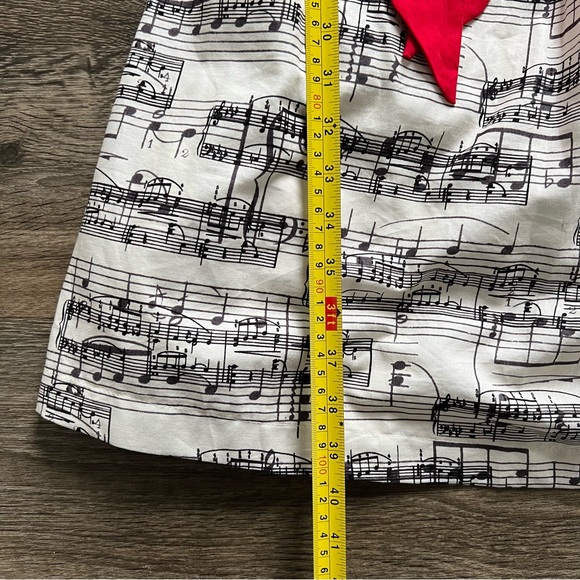 ModCloth Musical Note Dress Sleeveless Red Bow Knee Length Lined Women's size 6 - Picture 11 of 12